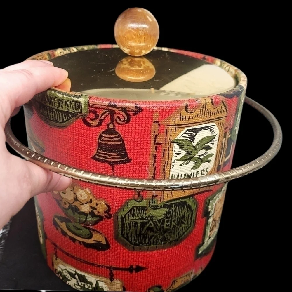 Vintage early American colonial eagle pattern ice bucket & 1 glass
